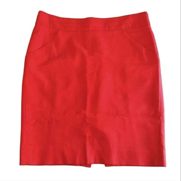 J. Crew Factory The Pencil Skirt Red Orange Cotton Skirt with Pockets Size 8 - Picture 2 of 16